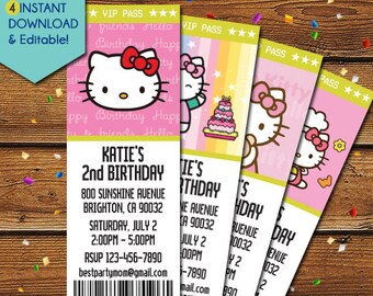 Hello Kitty Invitation, Hello Kitty Birthday Invitation, Hello Kitty Ticket Invitation, Hello Kitty Party Invite, Hello Kitty Invite