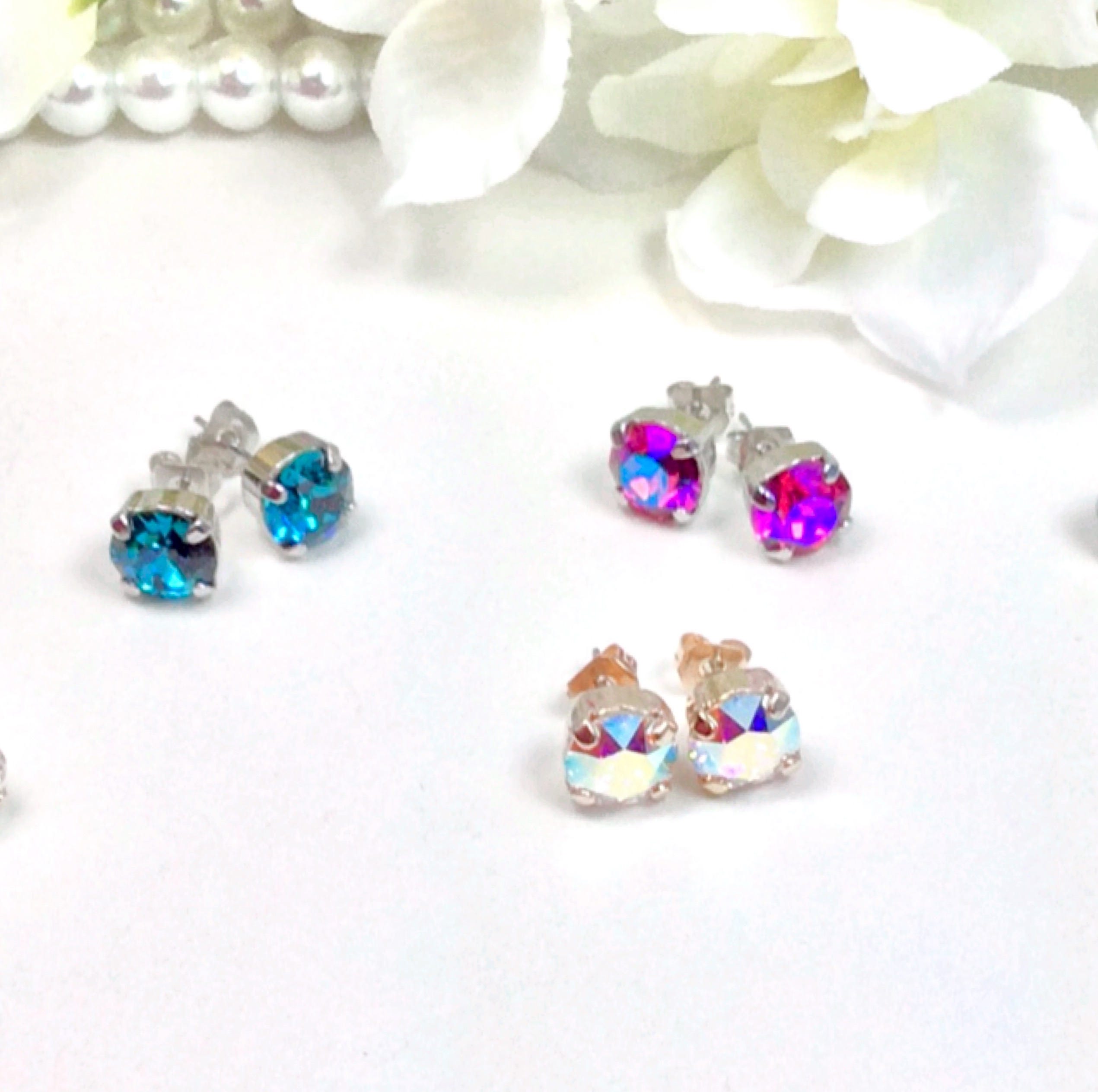 Crystal swarovski sterling ab stud earrings silver wrapped wire jewelry