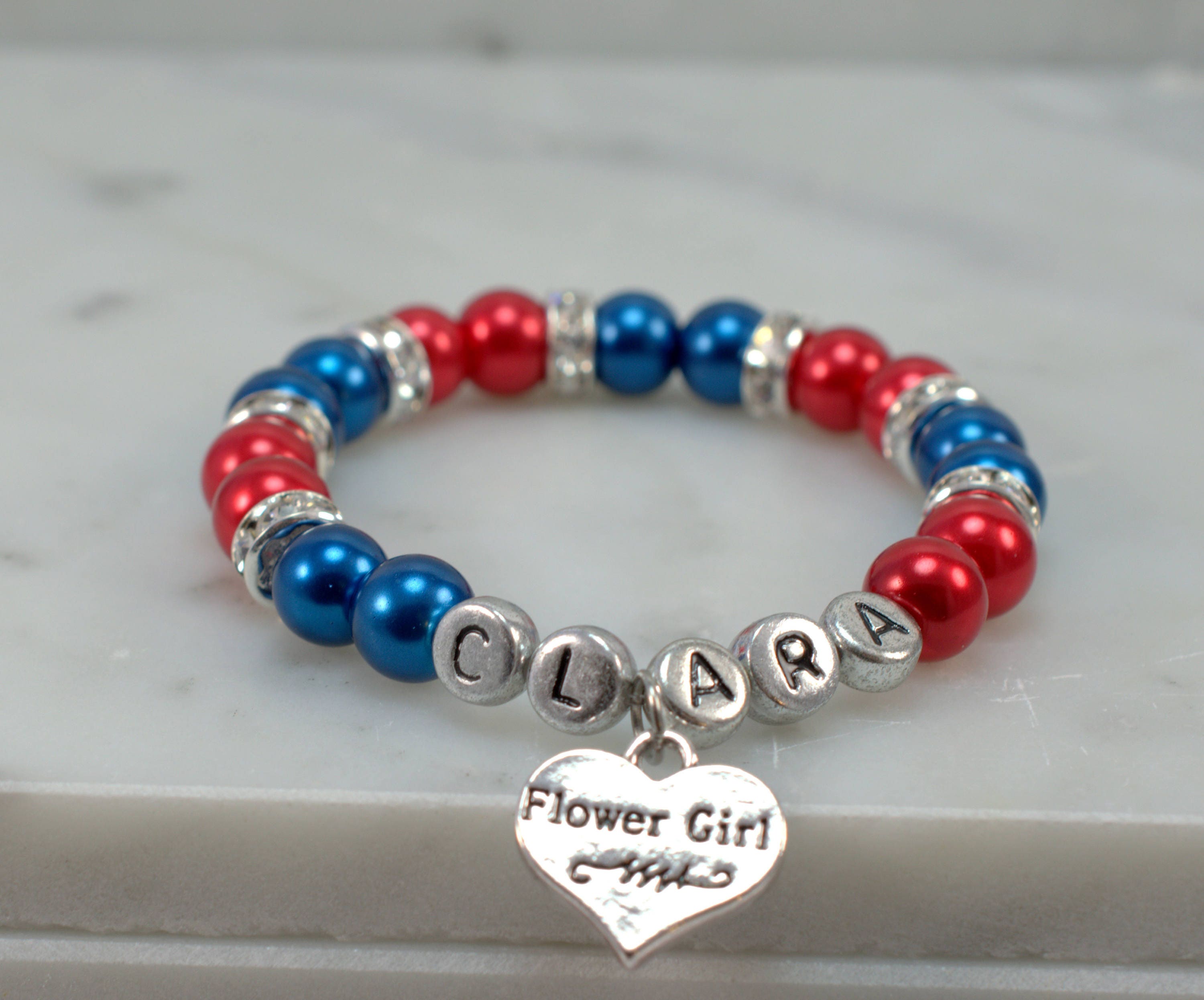 Name Flower girl Bracelet Rhinestone Spacers Wedding