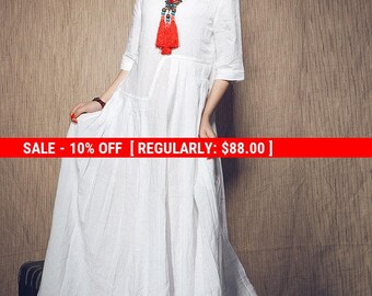 SALE! White Dress , Maxi Linen Dress, Wedding Maxi Linen Dress (in Stock) Xxl,xxxl / White Kaftan / Extravagant Long Dress / Party Dress