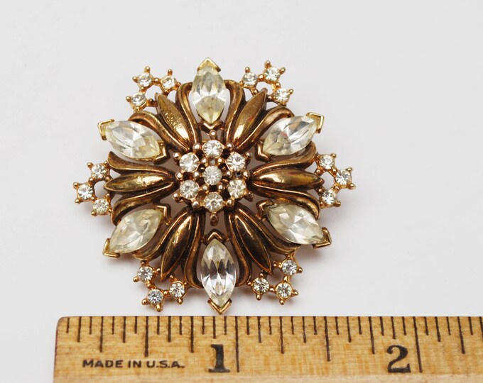 Trifari Pat Pend Rhinestone Brooch pendant - Flower Snowflake - Alfred Philippe design - Floral atomic Pin