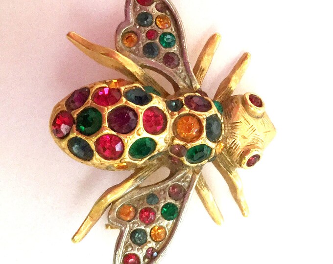 Rhinestone Insect Brooch - Bubble Bee - Colorful crystal - gold silver - wasp - Figurine pin