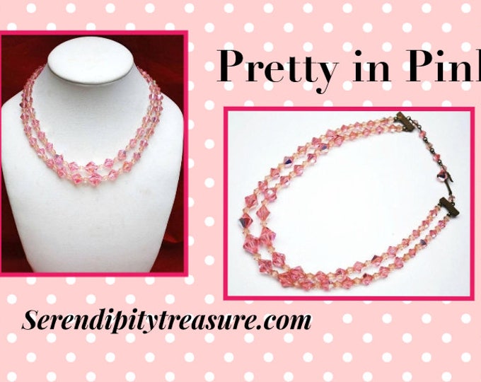 Pink Crystal Necklace - Graduated double strand - cut crystal glass beads