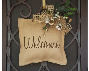 Burlap Door Hanger, Wreath, Cotton Boll, Swag, Door Decor, Welcome, Home and Decor, Summer Decor