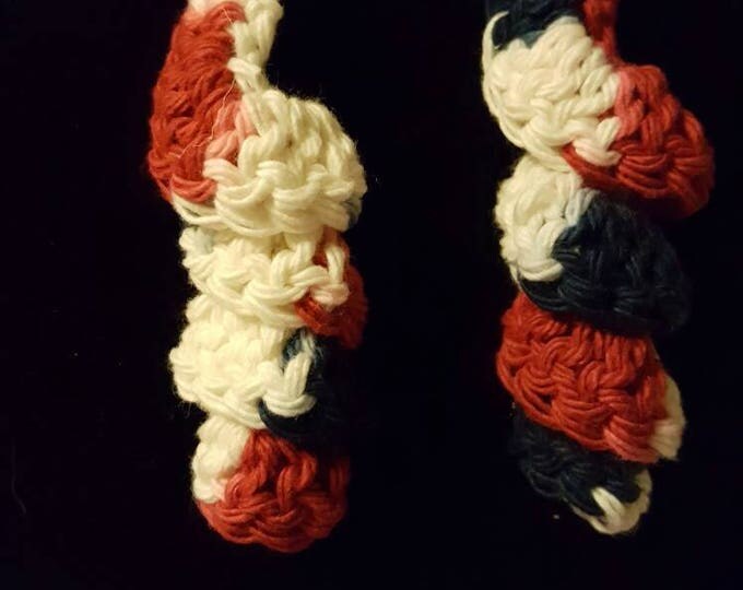 Handmade Crochet Red White Blue Spiral Earrings 2 inch drop