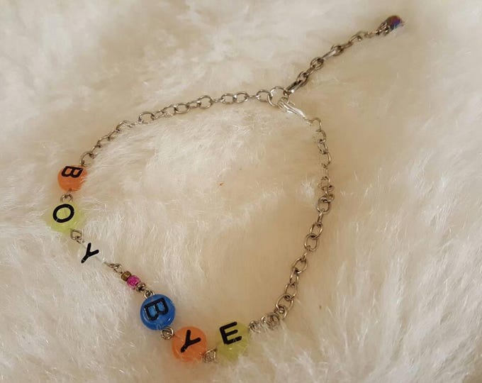 Silvertone Ankle Bracelet Boy Bye Plastic Letter Bead Various Findings