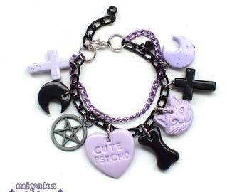 bracelet cute psycho pentagram moon cat cross pastel goth gothic lolita alternative kawaii harajuku japanese