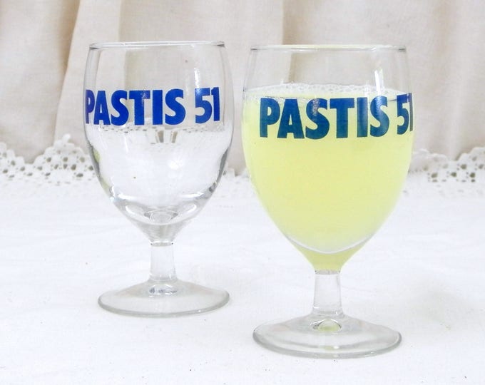 Set 2 Vintage French Pastis 51 Stem Glasses, Vintage French Bistro Decor, Cote D'Azur Retro Home Interior, Pair Ricard 51 Aperitif Drinkware