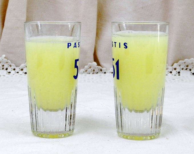 Set 2 Small Vintage French Pastis 51 Glasses, Retro French Cote D'Azur Bistro Decor, Pair Anisette Aperitif Momie or Momiette Glasses
