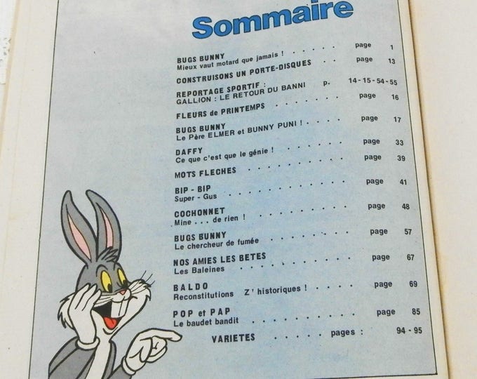 Vintage French 1984 Bugs Bunny Comic Magazine, Graphic Novel Collection, Retro Super Hero, Comic Book from France, Children / Kids Book Vintage French 1984 Bugs Bunny Comic Magazine, Graphic Novel Collection, Retro Super Hero, Comic Book from France, Children / Kids Book