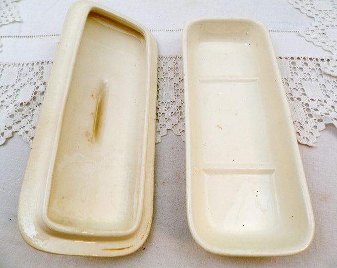 Antique French Soap Dish from France by Badonviller, Retro Bathroom Ware Toothbrush Lidded Dish, Trinket Box, Vintage Brocante Fleamarket Antique French Soap Dish from France by Badonviller, Retro Bathroom Ware Toothbrush Lidded Dish, Trinket Box, Vintage Brocante Fleamarket