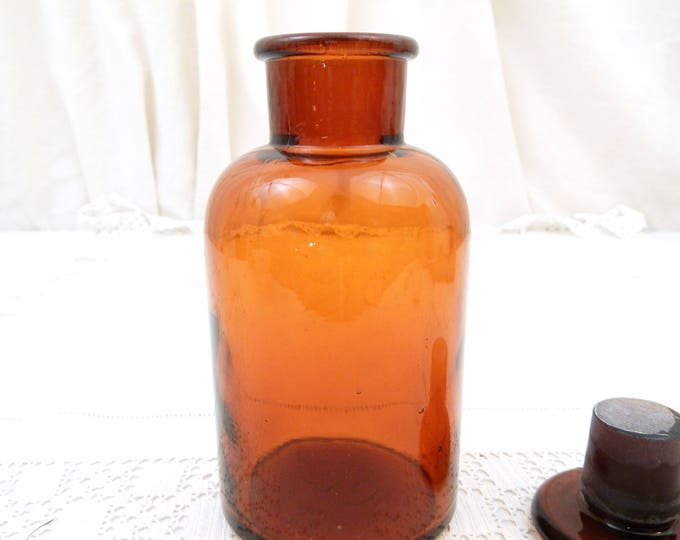 Large Vintage Brown Amber Glass Apothecary Chemist Bottle with Large Glass Stopper, 610 CL / 1.28 Pint