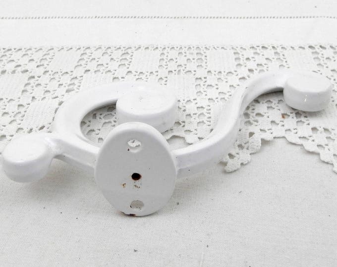 Vintage White Enameled Cast Metal Scrolled Coat and Hat Hook from France, French Shabby Chateau Chic Enamelware Coat Hanger, Farmhouse Decor
