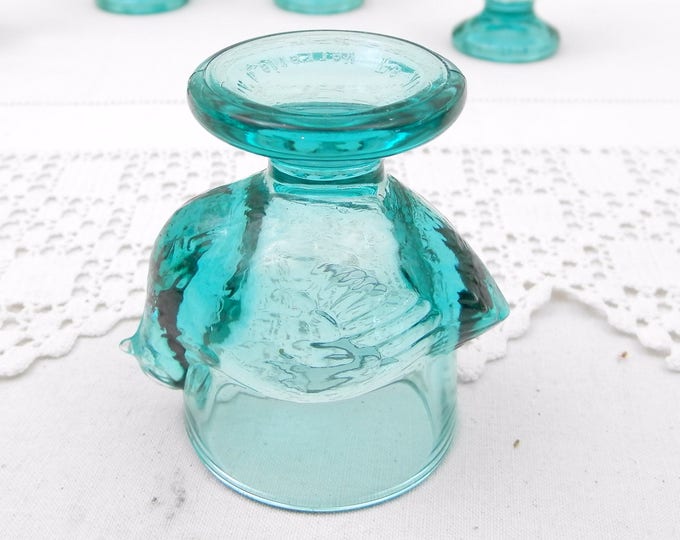 Pair Vintage Matching Green Glass French Verrie D'Arques Chicken Egg Cups, Retro Breakfast Accessory from France, Brocante Decor