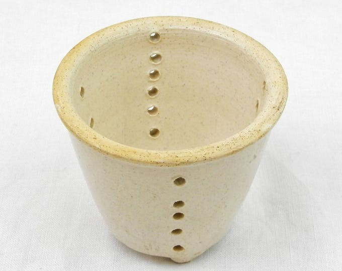 Small Antique French Stoneware Cheese Faisselle Straining Pot, Pottery Dairy Cream Cheese Drainer from France, Retro Cookware Kitchen Mold
