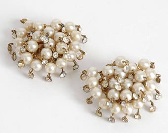 1950s vintage pearl and rhinestone earrings * AC139