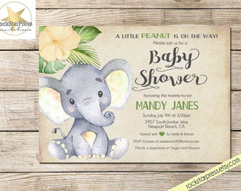 Elephant Baby Shower Invitation, Gender Neutral Shower Invitation, Digital File, PRINTABLE _1302
