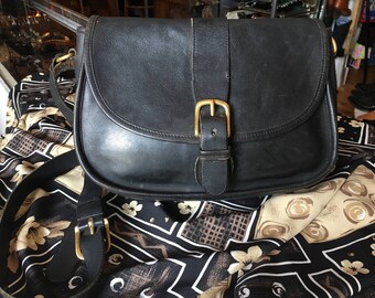 Vintage 80's Black Leather Coach Crossbody Handbag