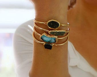 SUMMER SALE- Turquoise Cuff Bracelet, turquoise, Bangle, Raw Turquoise Bracelet, Gemstone, Turquoise Bracelet, Gold Cuff Bracelet, Turquoise