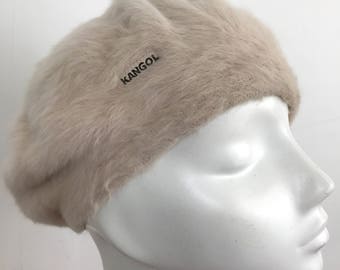 Vintage hat cream angora beret 1990s Kangol fluffy mohair beige