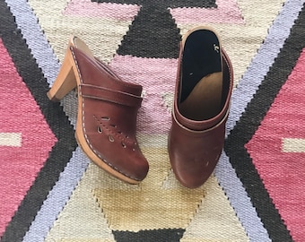 VTG SVEN Leather Clogs // Size 6 // 70s // Vintage // Bohemian // High Heel