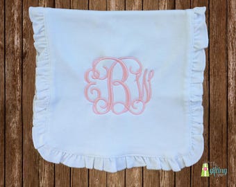 Monogrammed Ruffle Burp Cloth, Personalized Baby Ruffle Burp Cloth, Monogram Burp Cloth, Baby Gift, Baby Name Burp Cloth, Baby Shower Gift