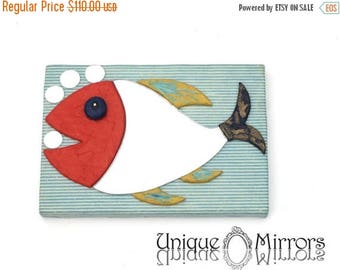 ON SALE 33 % DECORATIVE Wall Mirror, Fish shaped mirror, Perfect gift for fish lover, Nautical Design, Home Decor, Colorful Fish Mirror, Mir