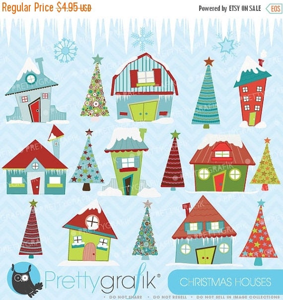 80% OFF SALE 80 Percent 0FF Sale christmas house clipart commercial use, vector graphics, digital clip art, digital images - Cl414 Il_570xn