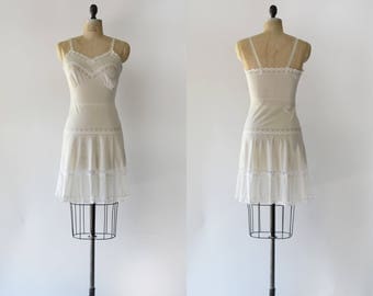 Snow Lace Slip / 1950s white nylon slip / vintage lace sheer slip dress