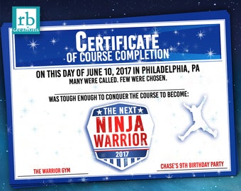 AMERICAN NINJA WARRIOR Certificate of Completion diy printable