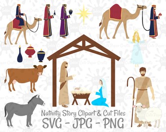 Nativity Story Clipart, Bible Story Clipart, Christmas Story Clipart, Nativity SVG, Manger Scene Clipart, Baby Jesus SVG, Nativity Cut Files