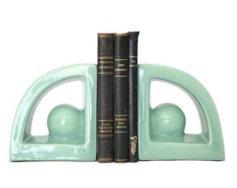 Art Deco Bookends, Mid Century Bookends, Modern Ceramic Bookends, Jaru Art Products Bookends, California Pottery Bookends, Seafoam Decor