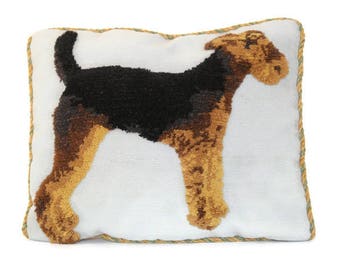 Needlepoint Dog Pillow Cover, Needlepoint Dog, Needlepoint Terrier, Needlepoint Airedale Terrier Pillow Cover, Velvet Stitch Needlepoint Dog