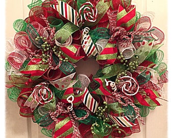 Items similar to Red and Lime Zebra Christmas Mesh Wreath on Etsy