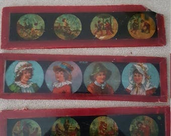 Magic Lantern Slides/Glass slides/Children/faces/chickens/Animal Slides/Vintage Toys/1910s