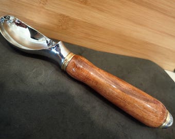 Koa Deluxe Ice Cream Scoop, Hand Turned with Heavy Duty Chrome Finish