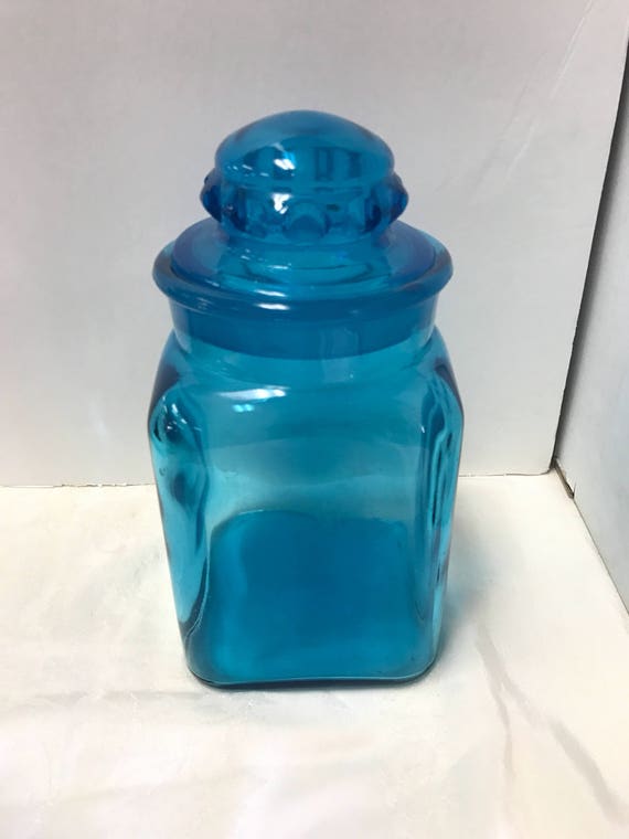 Blue apothecary jar with lid square
