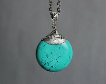 Blue Turquoise Stone Necklace Turquoise Jewelry Turquoise Necklace Turquoise Silver Pendant Natural Stone Pendant Turquoise Rustic Necklace