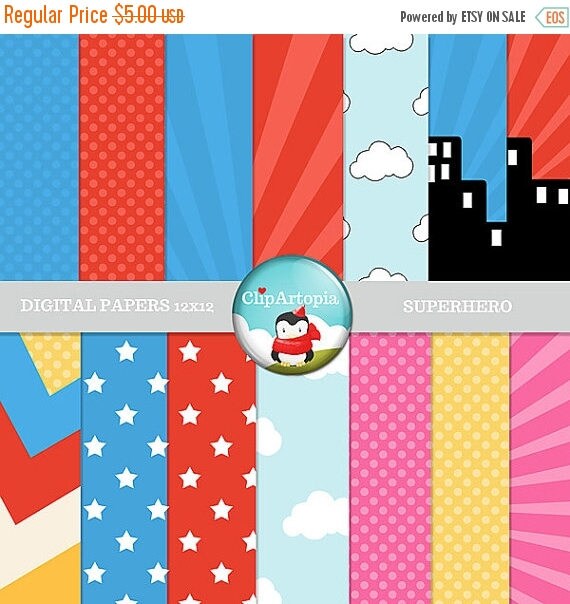 50% OFF SALE Superhero Digital Papers Pack Great for Scrapbooking, Making Cards, Tags and Invitations / INSTANT Download Il_570xn