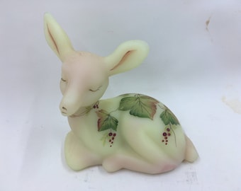 Fenton deer fawn glass Burmese hand painted