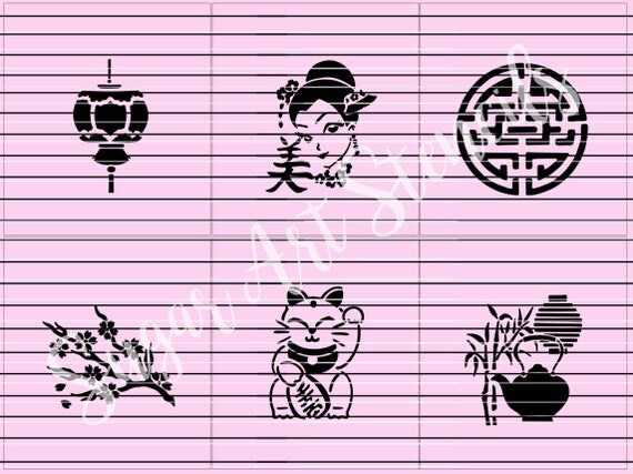Asian oriental stencils set of 6 SL2053