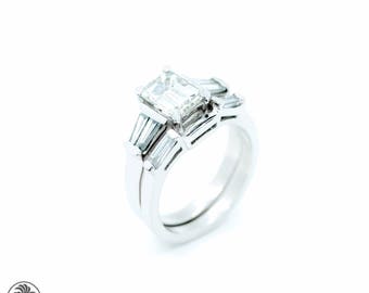 Platinum Wedding Set, Emerald Cut Engagement Ring Set, Diamond Engagement, Emerald Cut Engagement Ring,Baguette Cut Wedding Set | LDR02508