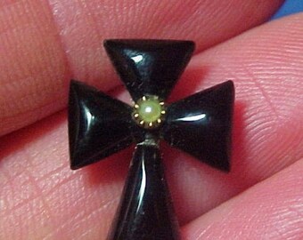 SALE Antique Victorian Jet Cross, Mourning, Black Brooch