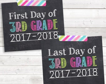 First and Last Day of 3rd Grade 2017-2018 Photo Prop, Pink Purple Teal Green 3rd Grade First Day Printable, 3rd Grade, Digital JPG File 8x10