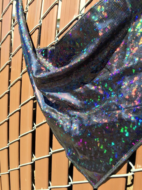 Holographic Black on Black Spandex Bandana w/ Shattered Glass Black Holo Rainbow pattern and Hidden Stash Pocket
