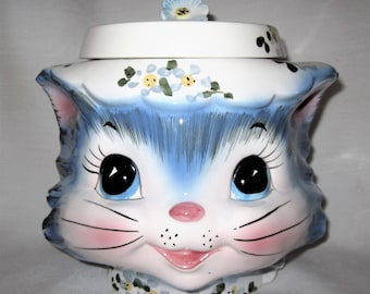 Vintage Lefton Miss Priss Kitty Cat Cookie Jar and Lid Made in Japan 1502