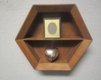 Hexagonal Wood Curio shelf, Shadow Box, Display Case , ** 6 sided shelf