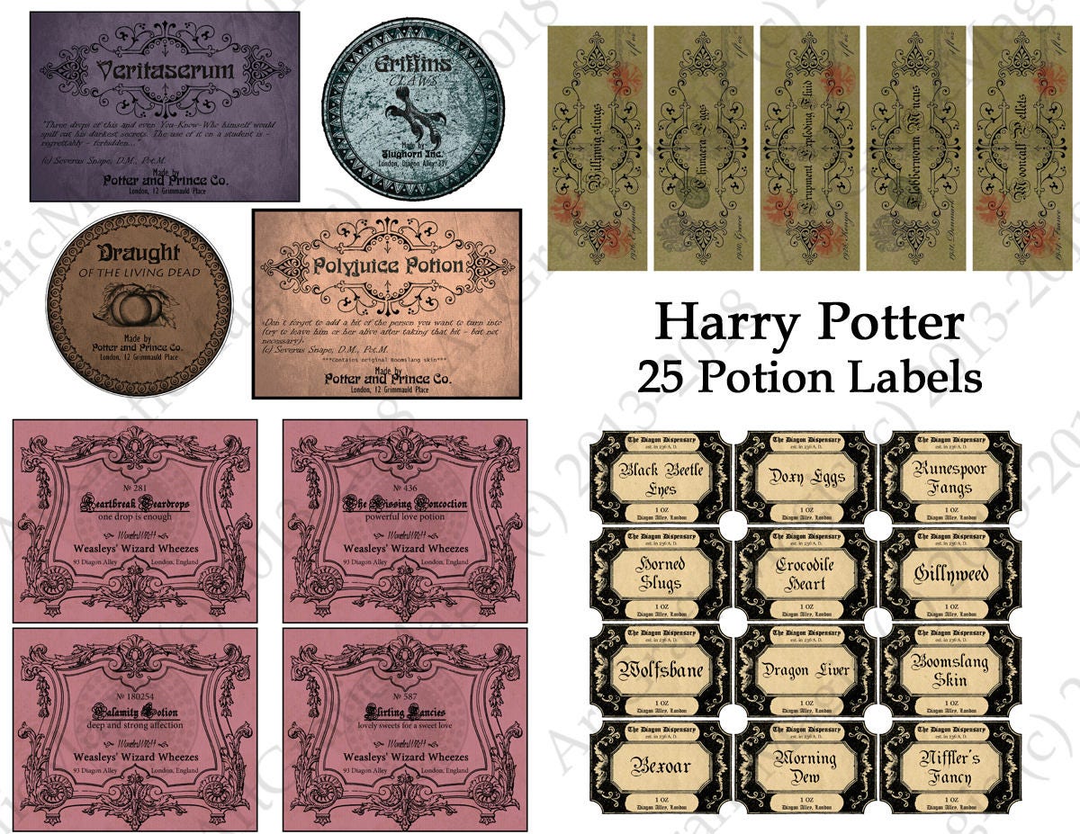 Harry Potter Set of 25 Printables, Food Wine Water Bottle Labels, Party ...