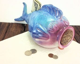fish piggy bank for boy, fish art fish shaped coin bank, fishing gift ideas, fishing decor, sportsman gift fishing fish sculpture money bank