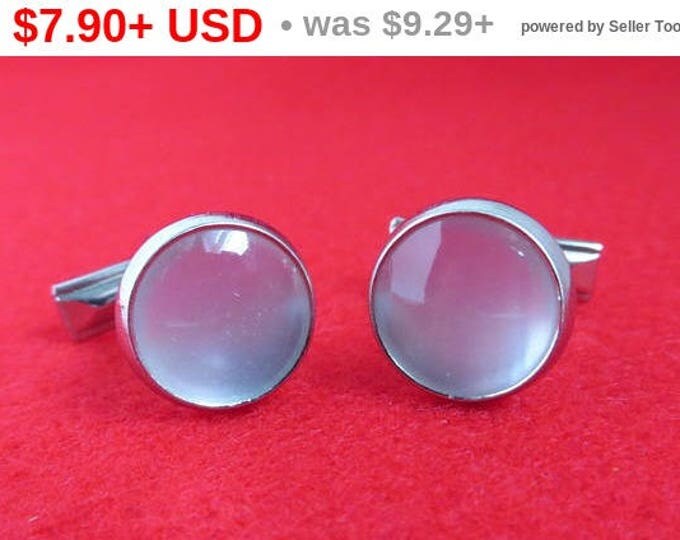 ON SALE! White Moonstone Cufflinks Vintage Silver Tone Round Cabochon Cuff Links Men's Formal Wear Suit Accessory Gift Idea
